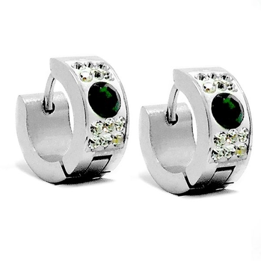 Aros cubanos con cubics blancos y verde de acero quirúrgico