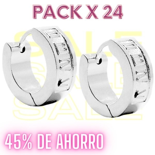 PACK de 24 pares de Aros cubanos con números romanos 13mm de acero blanco