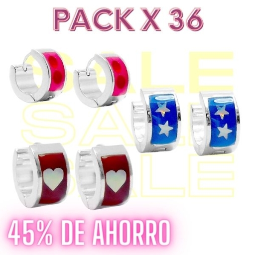PACK de 36 pares de Aros cubanos colores surtidos de acero blanco