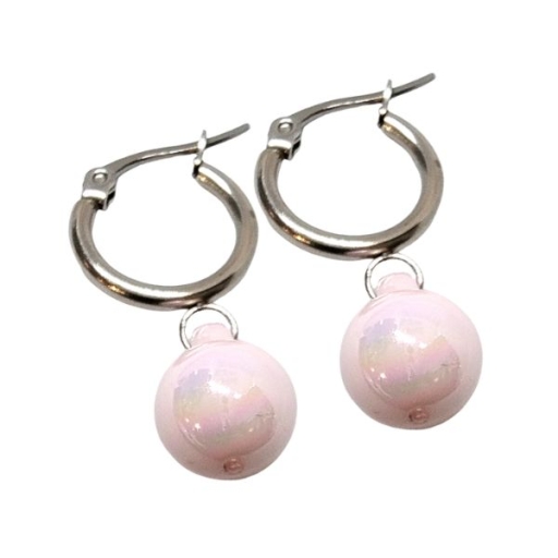 Aros argolla 15mm con dije Bolita Rosa de acero quirúrgico