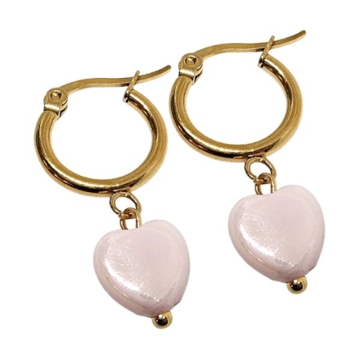 Aros argolla 15mm con dije Corazón Rosa de acero dorado