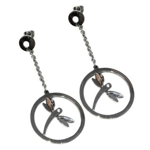 Aros Libelulas Colgantes con strass de Acero Quirúrgico Alt: 62mm