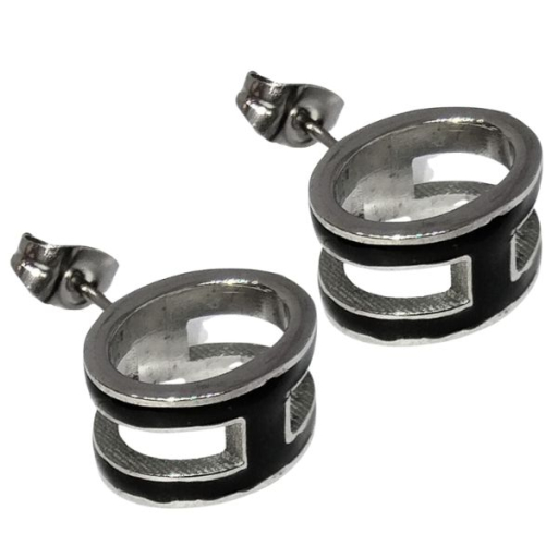 Aros Tubo Cartier Esmalte Negro 13mm de Acero Quirúrgico