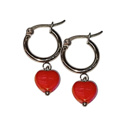 Aros argolla 15mm con dije corazón Rojo de acero quirúrgico