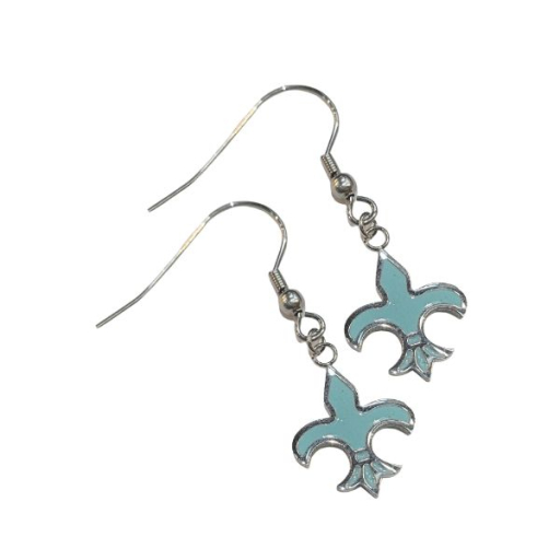 Aros Flor de Lis esmalte Celeste con Brisura de Acero Quirúrgico