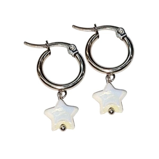 Aros argolla 15mm con dije estrella Blanca Tornasol de acero quirúrgico
