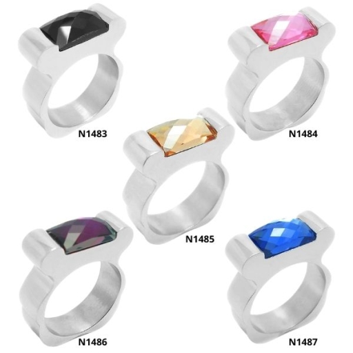 PACK X 5 Anillos de acero quirúrgico con piedra facetada