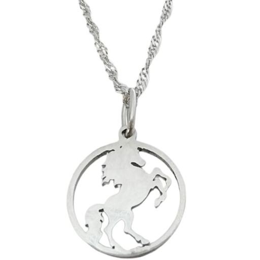 CONJUNTO Cadena Singapur con Dije Caballo Calado Alt: 30mm incl. drop de acero quirúrgico