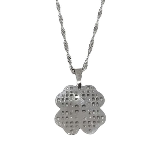 CONJUNTO Cadena Singapur con Dije Trébol Calado Alt: 21mm incl. drop de acero quirúrgico