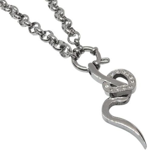 CONJUNTO Cadena rolo 6mm 50cm c/marinero y Dije Corazón Calado con cubics y serpiente Alt: 35mm incl. drop de acero quirúrgico