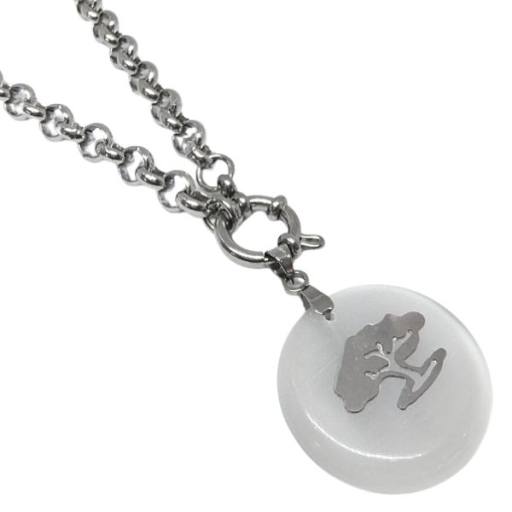CONJUNTO Cadena rolo 6mm 45cm c/marinero y Dije de Resina Blanco Con Árbol de la Vida Alt: 36mm incl. drop de acero quirúrgico