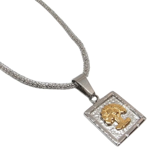 CONJUNTO Cadena laila 1.8mm 45cm y Dije Árbol de la vida Tramado con dorado Alt: 38mm incl. drop de acero quirúrgico