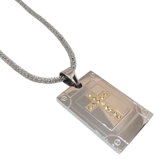 CONJUNTO Cadena laila 1.8mm 45cm y Dije Cruz con dorado y cubics Alt: 40mm incl drop de acero quirúrgico