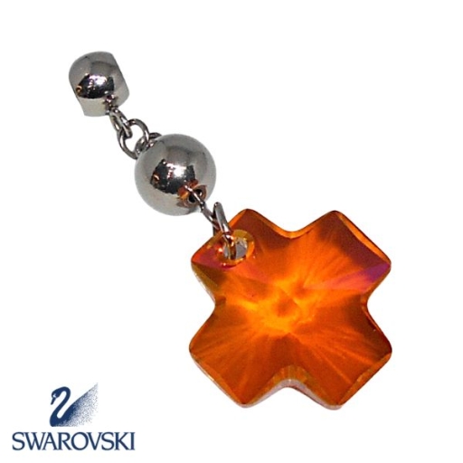 Dije Cruz del equilibrio Naranja de Cristal Swarovski Genuino con Cadena y bolitas Pasante de acero quirúrgico Alt: 47mm incl. cadena