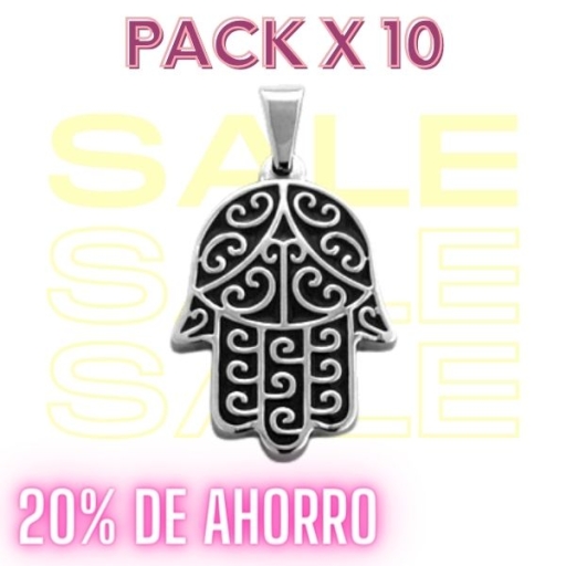 PACK de 10 Dijes Mano de Fátima esmaltada de acero quirúrgico Alt: 45mm incl. drop