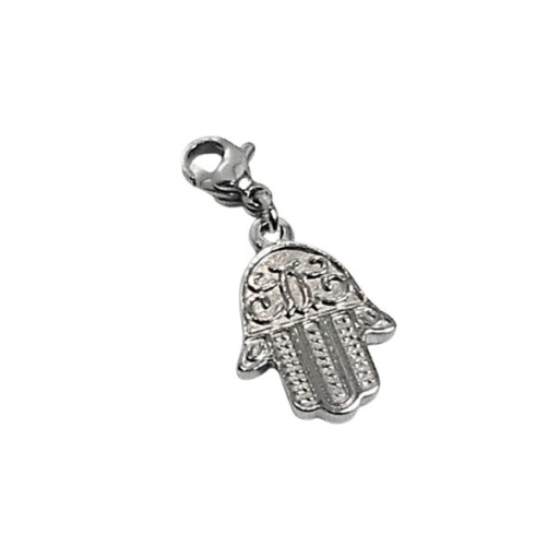 Dije Mano de Fátima tramado con mosquetón p/pulsera de acero quirúrgico Alt: 32mm incl. mosq.