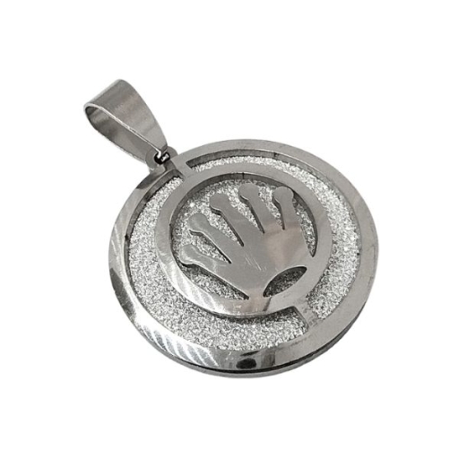 Dije Corona Calada y fondo Arenado de Acero Quirúrgico Alt: 35mm incl. drop