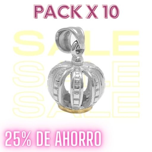 PACK de 10 Dijes Corona tramada con dorado de acero quirúrgico Alt: 22mm incl. drop