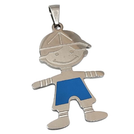 Dije Nene Grande esmaltado azul de acero quirúrgico Alt: 53mm incl. drop