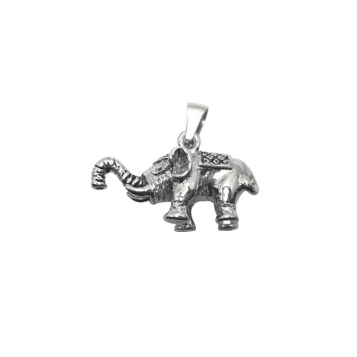 Dije elefante macizo tramado de acero quirúrgico  Alt: 28mm incl. argolla