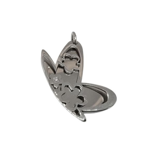 Dije Mariposa con Flores y Strass doble de Acero Quirúrgico Alt: 29mm incl. drop