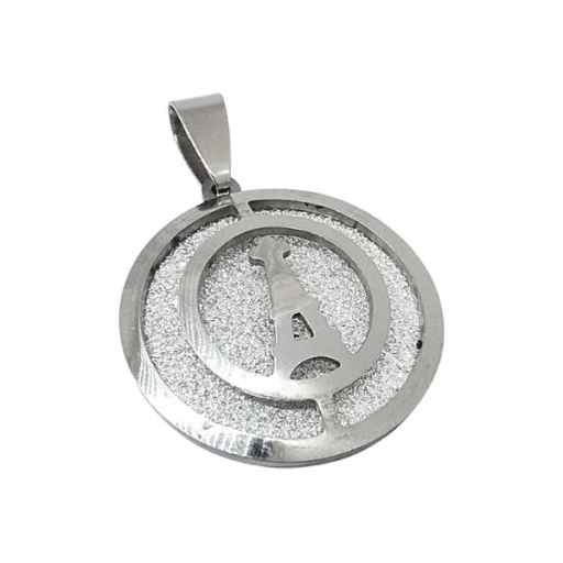 Dije Torre Eiffel Calada y fondo Arenado de Acero Quirúrgico Alt: 35mm incl. drop