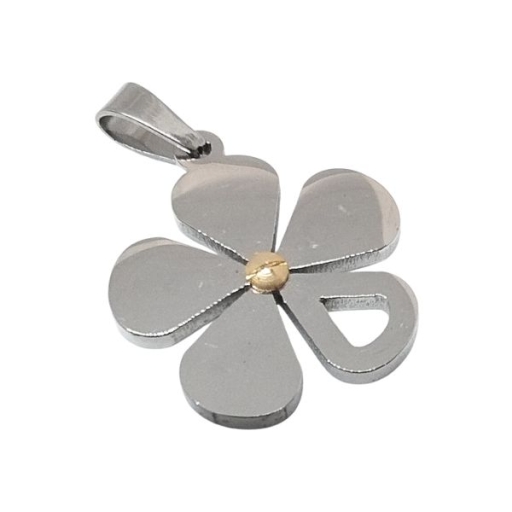 Dije Flor Calada con Aplique Dorado de Acero Quirúrgico Alt: 31mm incl. drop