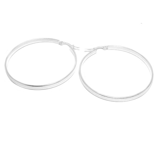 PACK de 6 pares de Aro argolla plana 50mm de acero blanco