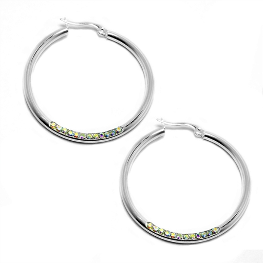 Aros argolla tubo con cubics tornasol 30mm de acero blanco