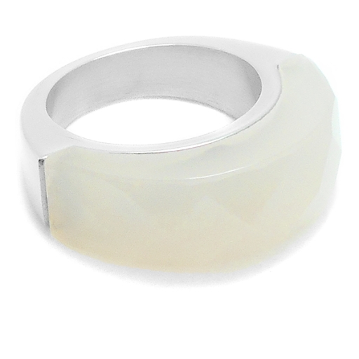 Anillo semi círculo piedra facetada natural de acero quirúrgico