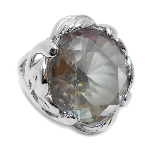 Anillo tramado con hojas y piedra engarzada facetada trasparente de acero quirúrgico