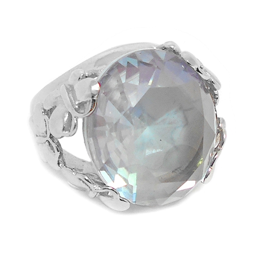 Anillo tramado con mariposas y piedra engarzada trasparente de acero quirúrgico