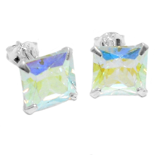 Aros de Plata cubic engarzado cuadrado tornasol 8mm