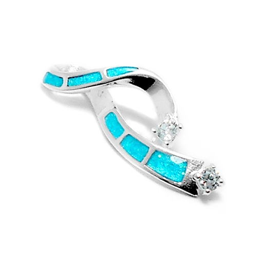 Dije cinta con nácar azul y cubics blancos de acero blanco