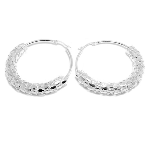 PACK de 6 pares de Aros argolla popcorn 50mm de acero blanco