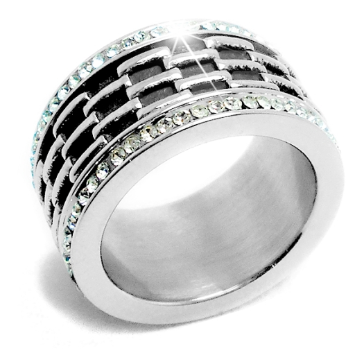 Anillo giratorio tramado con cubics blancos de acero quirúrgico