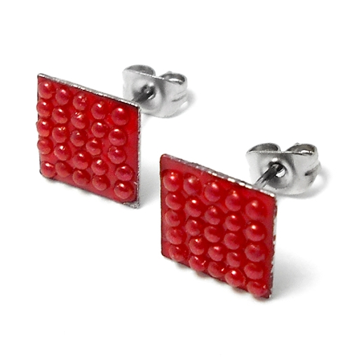 Aros cuadro con microperlas rojas de acero quirúrgico