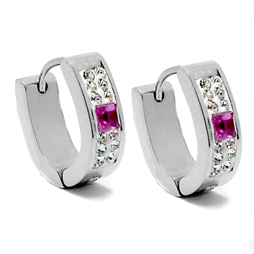 PACK x6 Aros cubanos ovalados con cubics blancos y rosado de acero quirúrgico