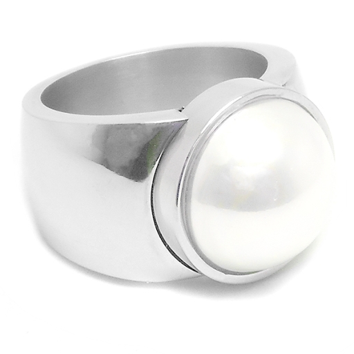 Anillo liso con perla de acero quirúrgico