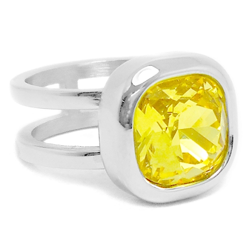 Anillo doble con piedra facetada amarilla de acero quirúrgico