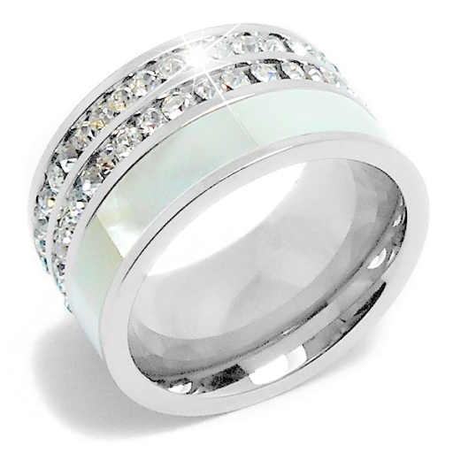 Anillo sin fin con cubics y nácar de acero quirúrgico