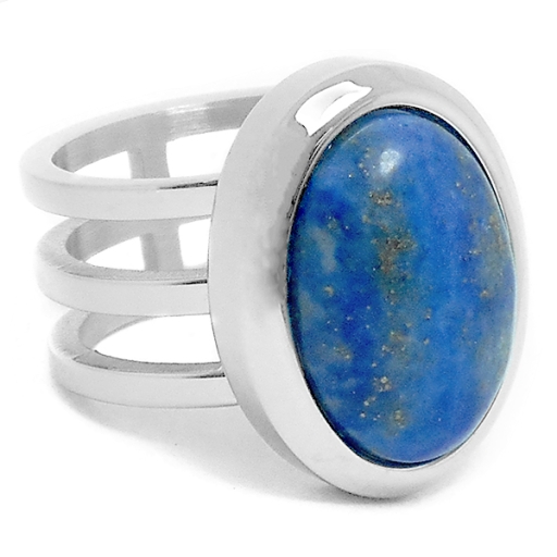 Anillo triple con piedra lapislázuli ovalada de acero quirúrgico
