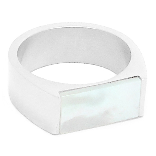 Anillo tipo sello con nacar blanco de acero quirúrgico