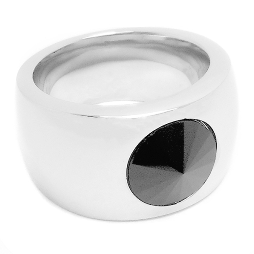 Anillo grueso con piedra facetada negra de acero quirúrgico