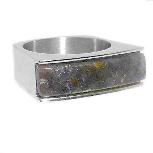 Anillo sello con piedra verde oliva de acero quirúrgico