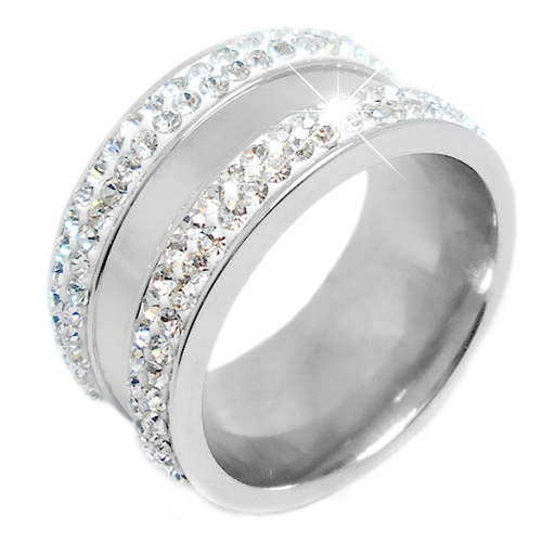 Anillo grueso medio sin fin con cubics blancos de acero quirúrgico