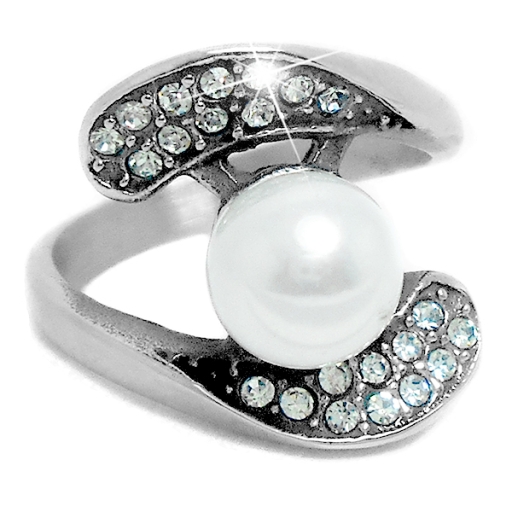 Anillo calado con cubics blancos y perla de acero quirúrgico