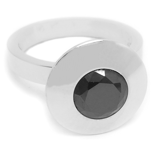 Anillo círcular con piedra facetada negra de acero quirúrgico