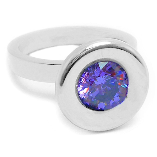 Anillo cono grande con piedra facetada violeta de acero quirúrgico