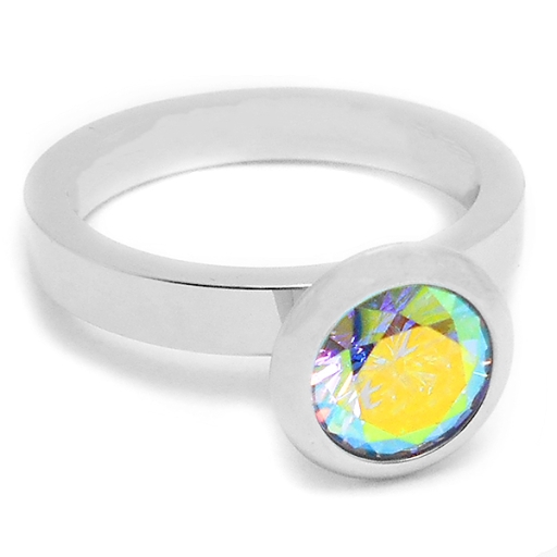 Anillo con piedra facetada tornasol 10mm de acero quirúrgico